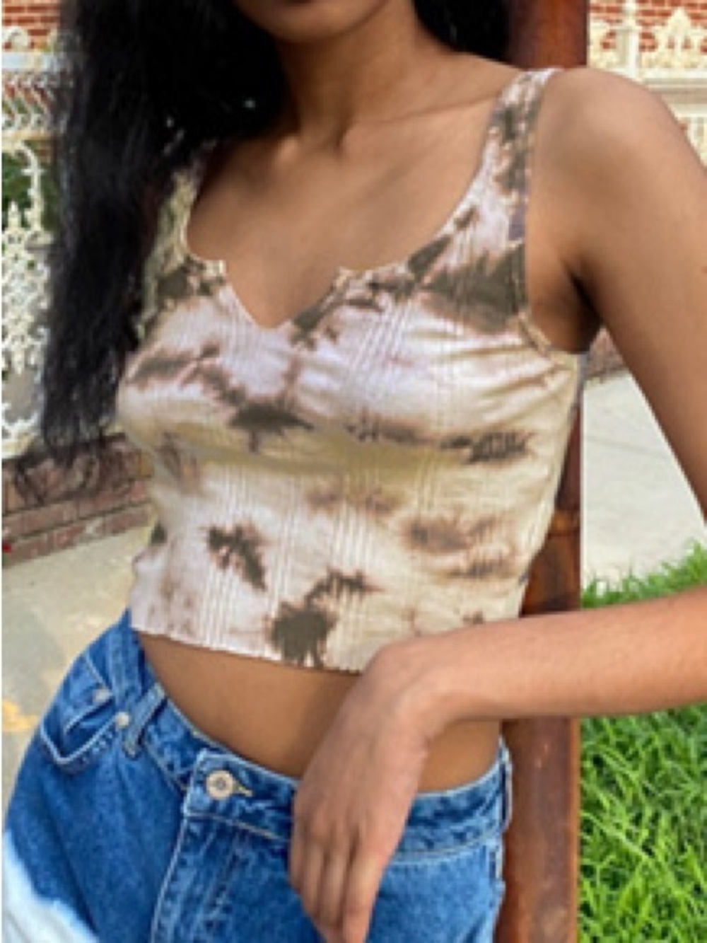 Urban Outfitters BDG Shaylee Tie Dye Notch Tank Top Brown Multi Size M